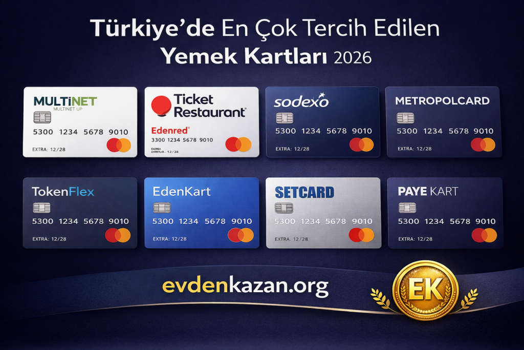 türkiye'de 2026 yılında en çok kullanılan yemek kartları multinet, pluxee, ticket restaurant ve setcard bir arada.